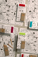 Cutlery pochettes kids penguin blue, yellow, green red with colored pencil. 100 pcs.